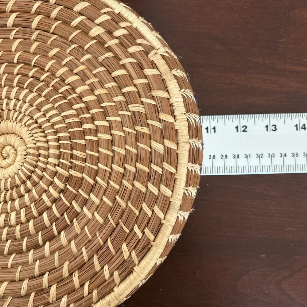 NWT Handcrafted Woven Basket in Natural and Navy Storage Farmhouse Cottage Decor